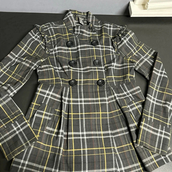 RAMPAGE‎ Double Breasted Gray Plaid Jacket Women's Small Punk Grunge Preppy - Picture 2 of 16